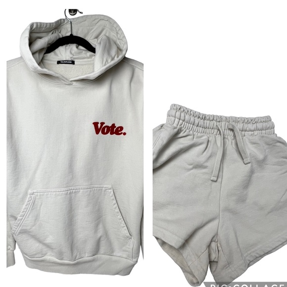 TALENTLESS Tops - Talentless VOTE Premium Hoodie & Short Set in Bone Beige Cream Women size Small